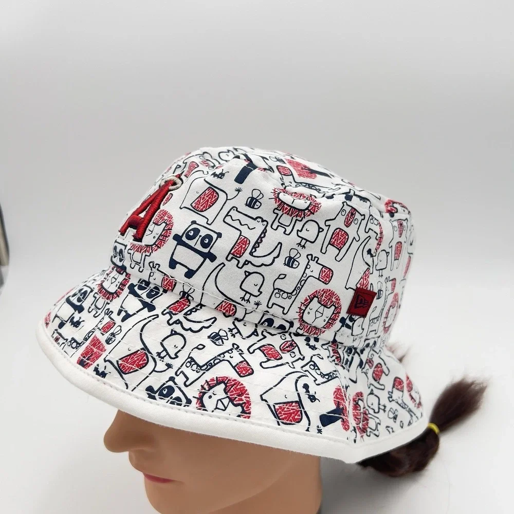 New Era Youth Los‎ Angeles Angels Bucket Hat White AOP Cartoon Print Cotton Cap